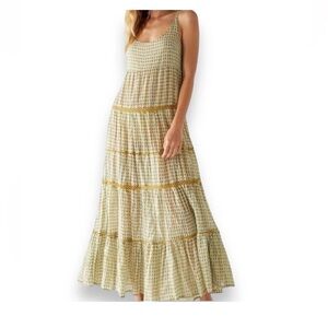 Free People Green and Gold Patterned Maxi Dress